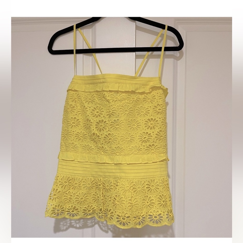 J. Crew Cross-Back Smocked Waist Sunflower Yellow Eyelet Top - Picture 2 of 10